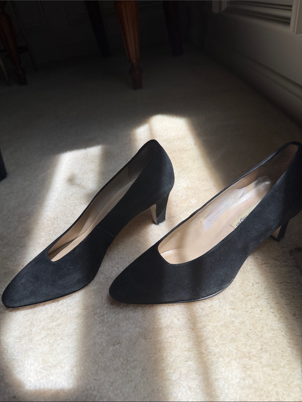Etienne Aigner Black Suede Pointed-Toe Mid Heel Pumps